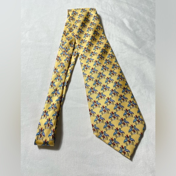 VTG Burberrys Flamingo Print 100% Silk neck tie Made in England - Picture 2 of 5